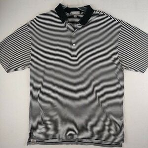 Peter Millar Black & White Striped Golf Adult Golf Rugby Polo Mens Large‎